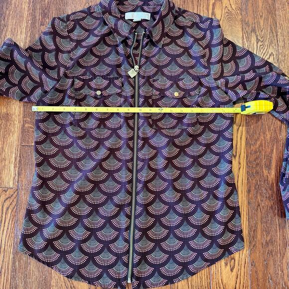 MICHAEL Michael Kors Blouse Women’s M Burgundy Purple Geometric Full Zip - Picture 10 of 12